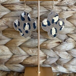 Leopard Print Quatrefoil Earrings